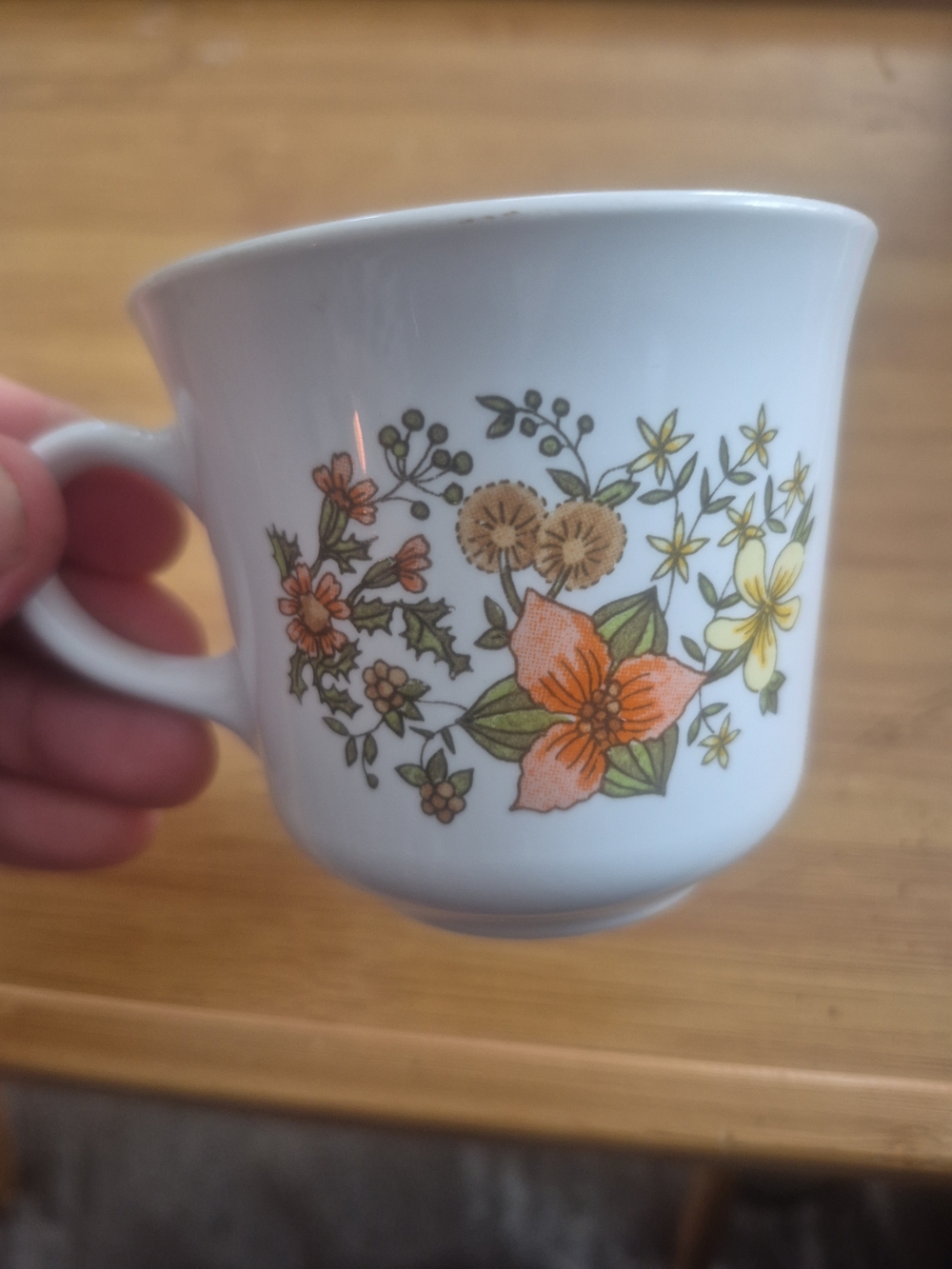 Corningware White Ceramic Mug with Orange and Yellow Floral Pattern